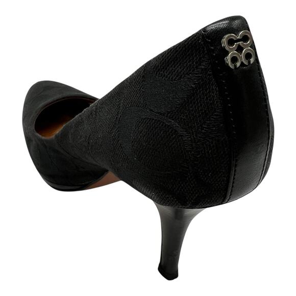 COACH Caya Logo Platform Heels Size 8.5B Y2K Quietluxury Black Pumps Signature C - Picture 5 of 16
